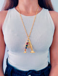 Grande Iniziale Gold Initial Stone Pendant Necklace — detail view — Prerto