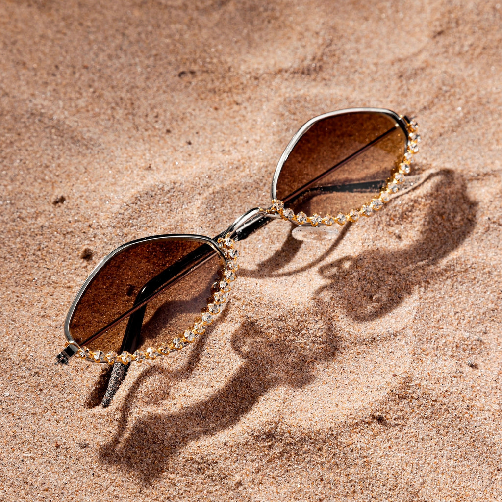 Cannes Jeweled Statement Sunglasses — worn on model — Prerto
