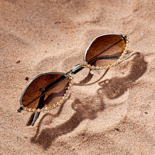 Cannes Jeweled Statement Sunglasses — worn on model — Prerto