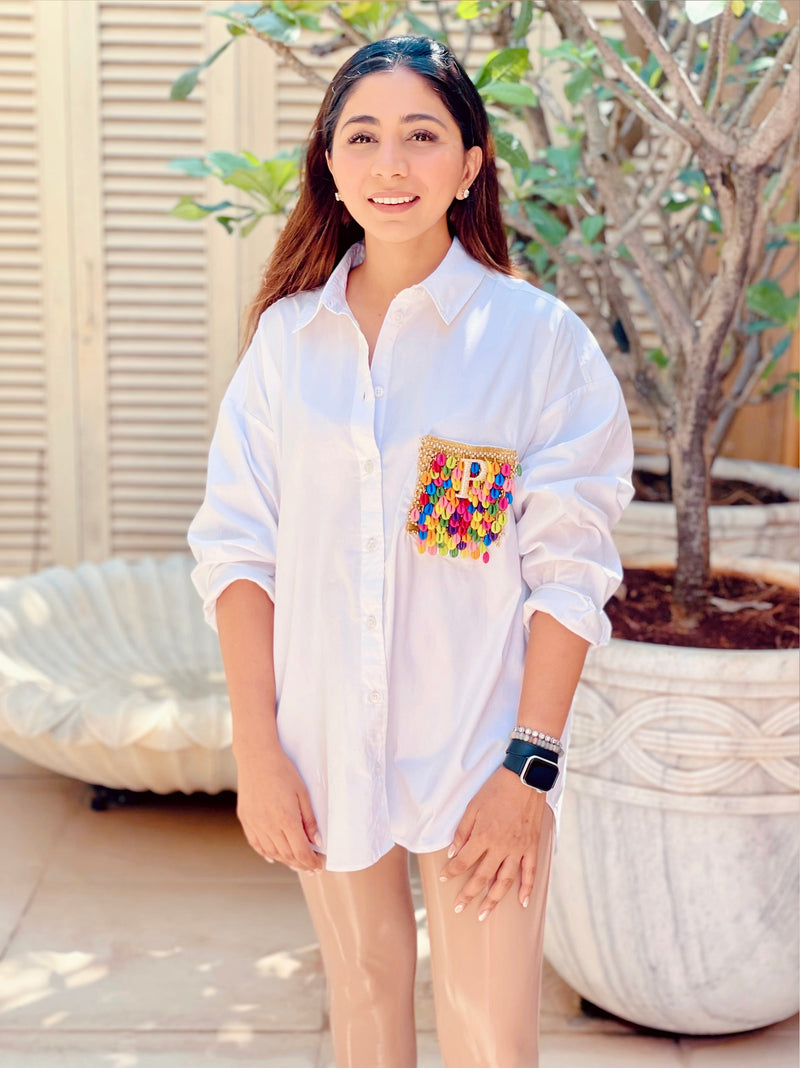 Multicolour Shell Tassel Personalised Shirt by Prerto — front view