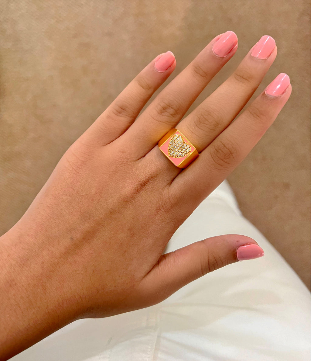 Hearty Diamond Bling Colourful Enamel Ring — red variant — Prerto