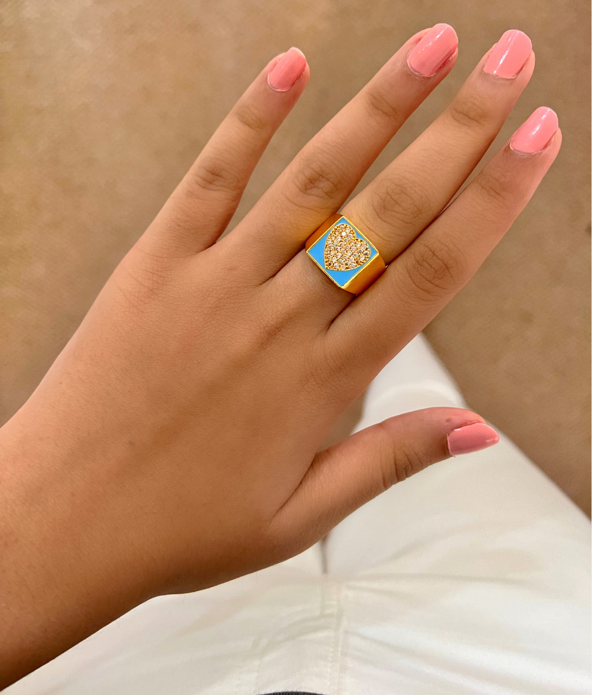 Hearty Diamond Bling Colourful Enamel Ring — blue variant — Prerto