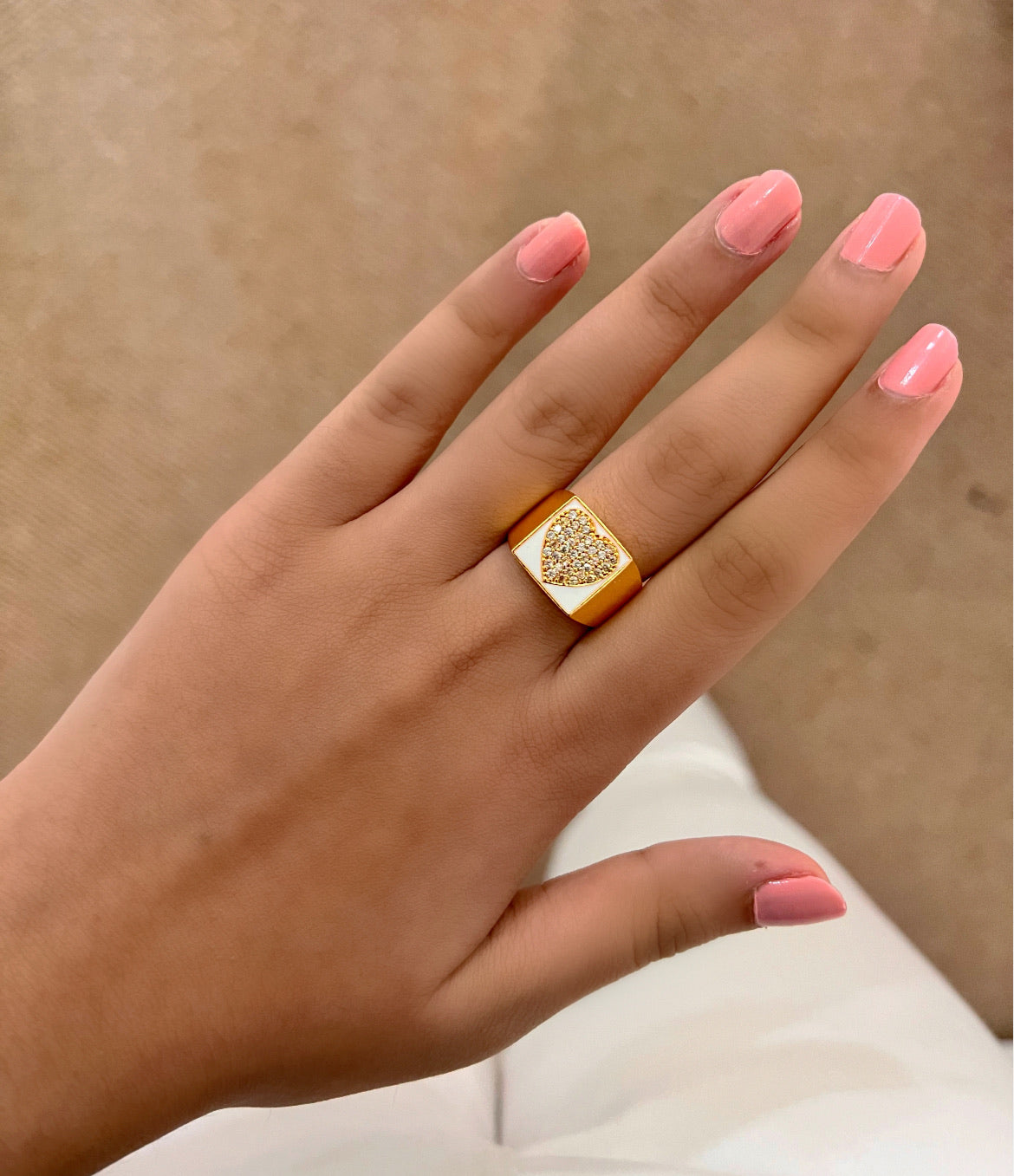 Hearty Diamond Bling Colourful Enamel Ring — side view — Prerto