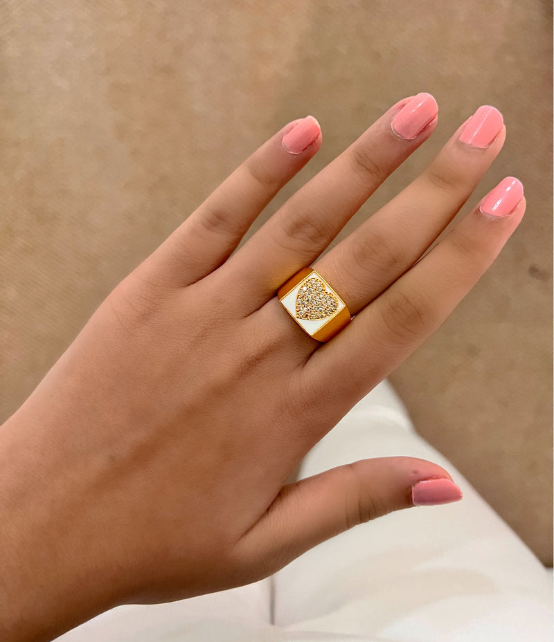 Hearty Diamond Bling Colourful Enamel Ring — side view — Prerto