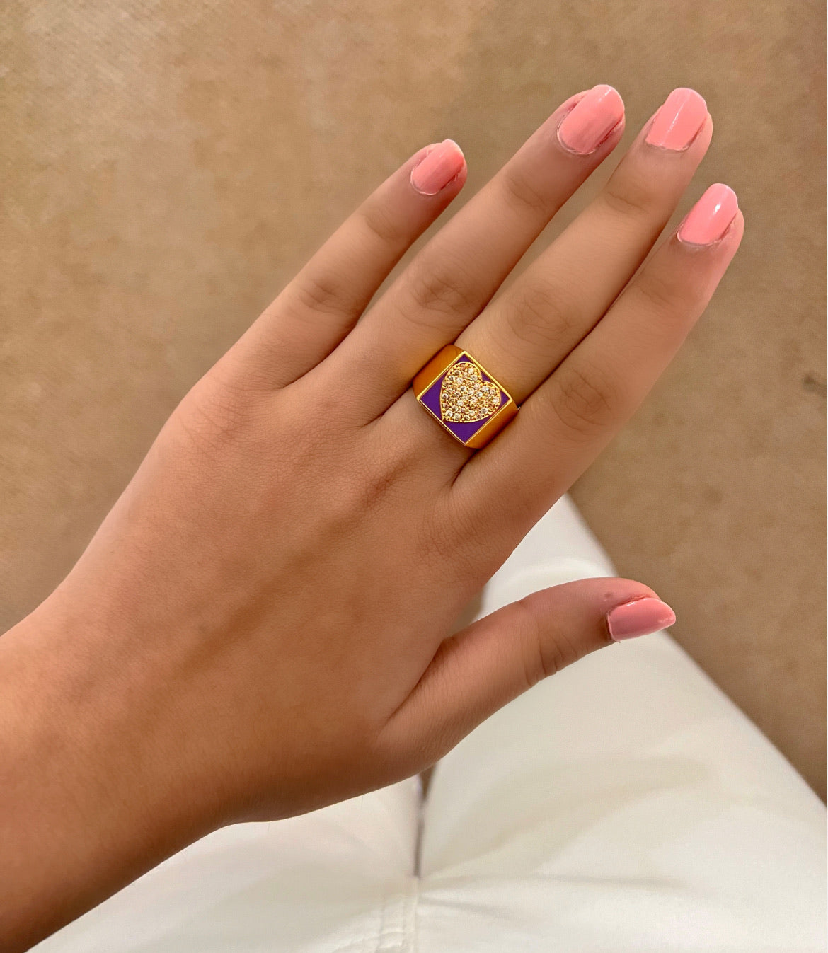 Hearty Diamond Bling Colourful Enamel Ring — flat lay — Prerto