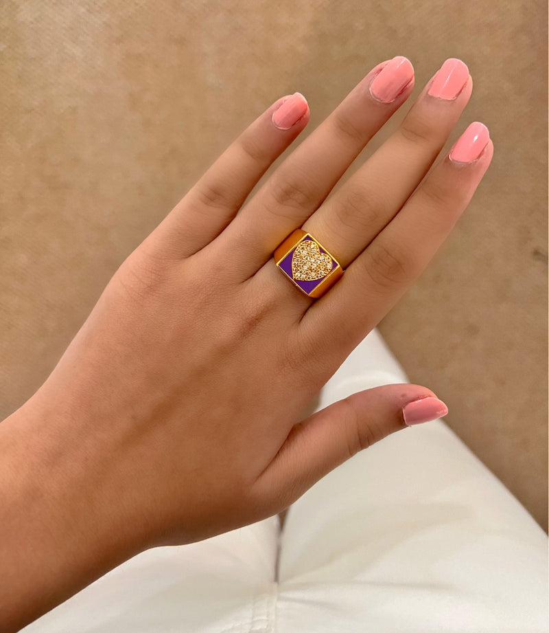 Hearty Diamond Bling Colourful Enamel Ring — flat lay — Prerto