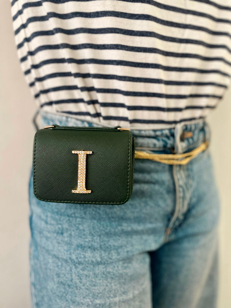 Personalised Army Green Nano Bag by Prerto — styled view