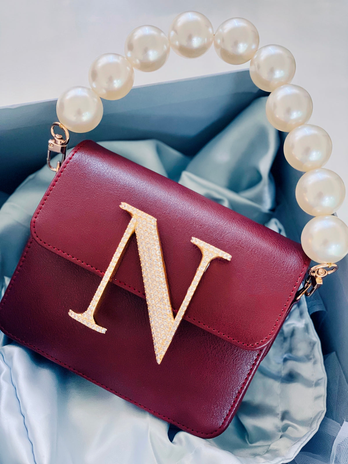 Personalised Burgundy Crossbody Bag by Prerto — worn on model