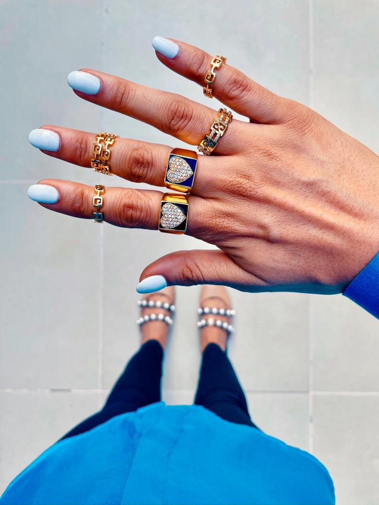 Hearty Diamond Bling Colourful Enamel Ring — worn on hand — Prerto