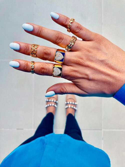 Hearty Diamond Bling Colourful Enamel Ring — worn on hand — Prerto