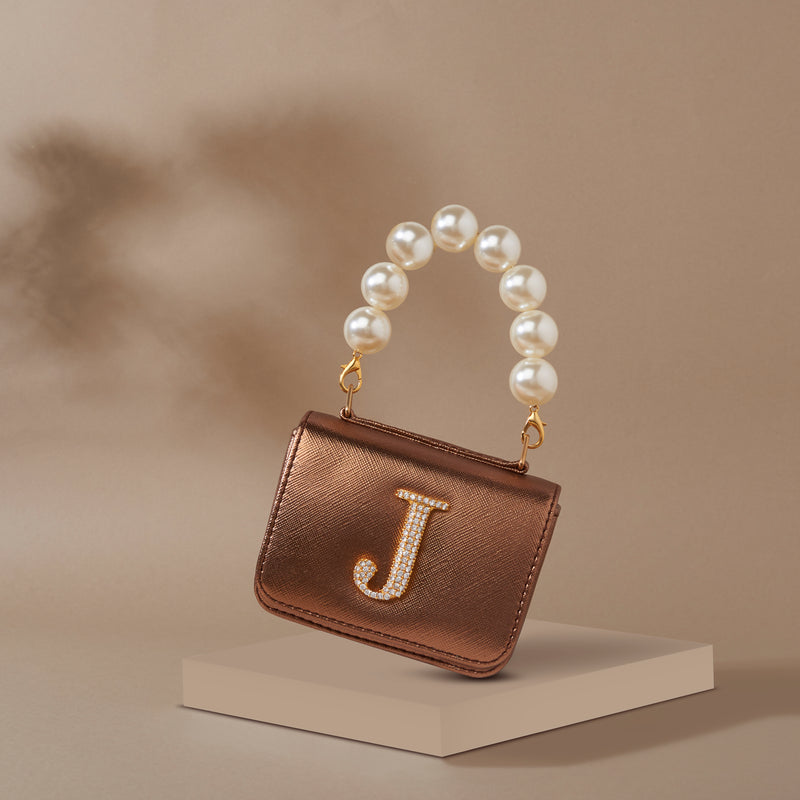 Personalised Bronze Nano Bag by Prerto — worn on model
