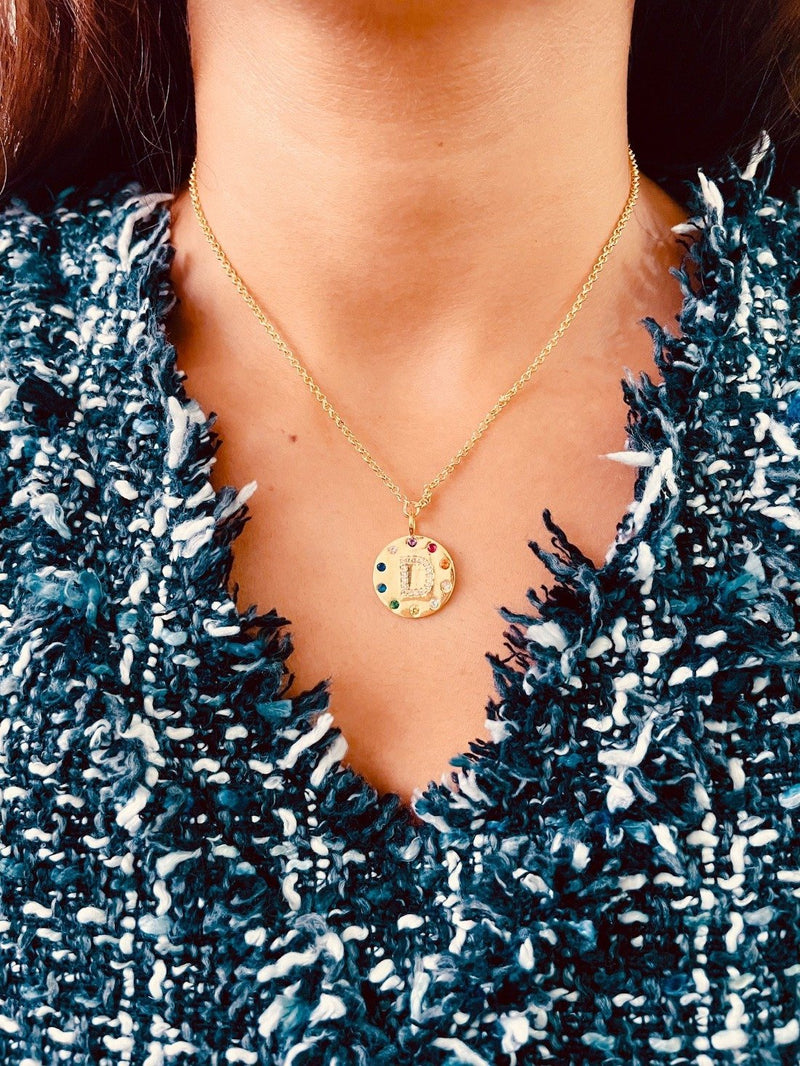 Arco Iniziale Gold Initial Charm Necklace — styled view — Prerto
