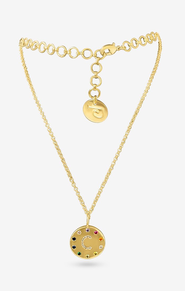 Arco Iniziale Gold Initial Charm Necklace — flat lay — Prerto