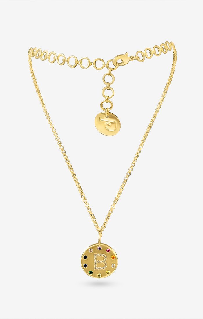 Arco Iniziale Gold Initial Charm Necklace — side view — Prerto