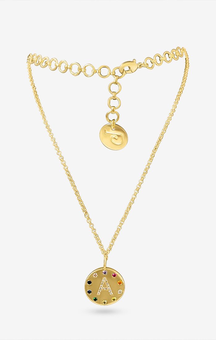 Arco Iniziale Gold Initial Charm Necklace — front view — Prerto
