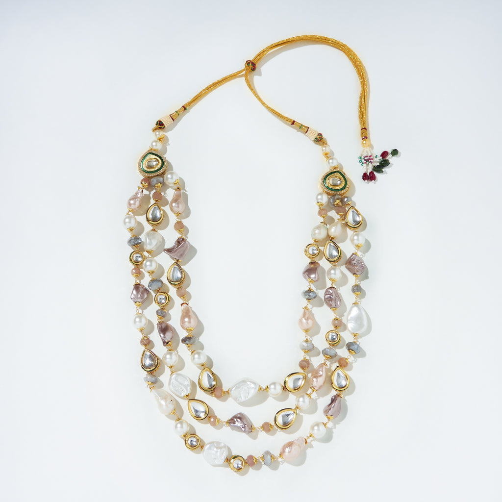 Carina Baroque Pearl Moonstone Statement Necklace — side drape — Prerto