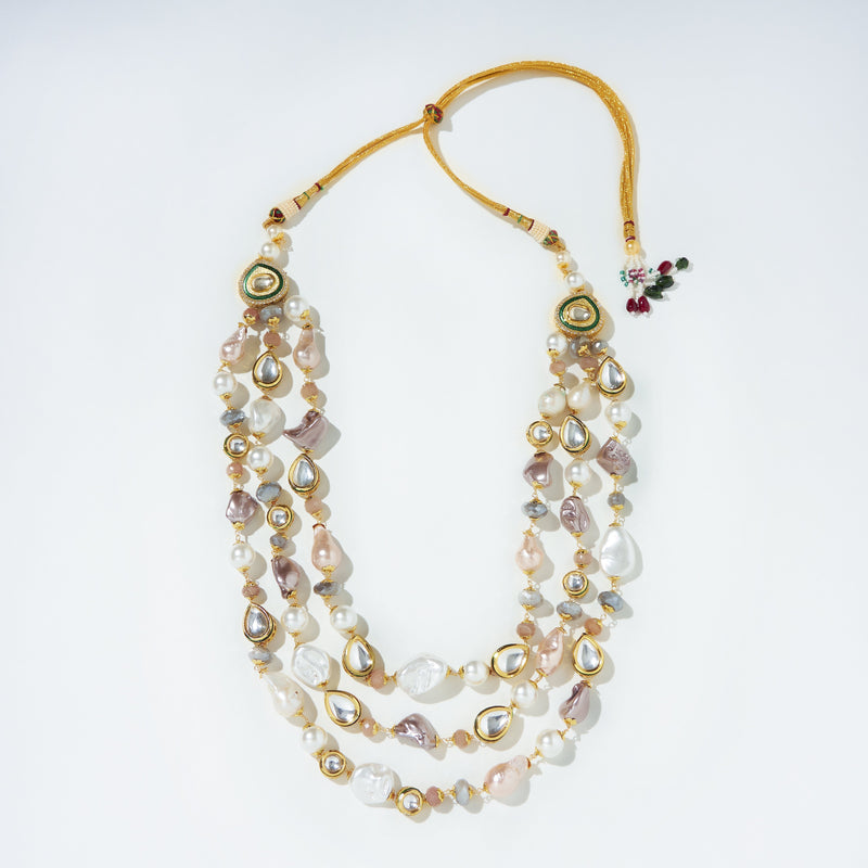 Carina Baroque Pearl Moonstone Statement Necklace — side drape — Prerto