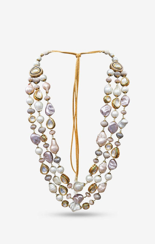 Carina Baroque Pearl Moonstone Statement Necklace — detail close-up — Prerto