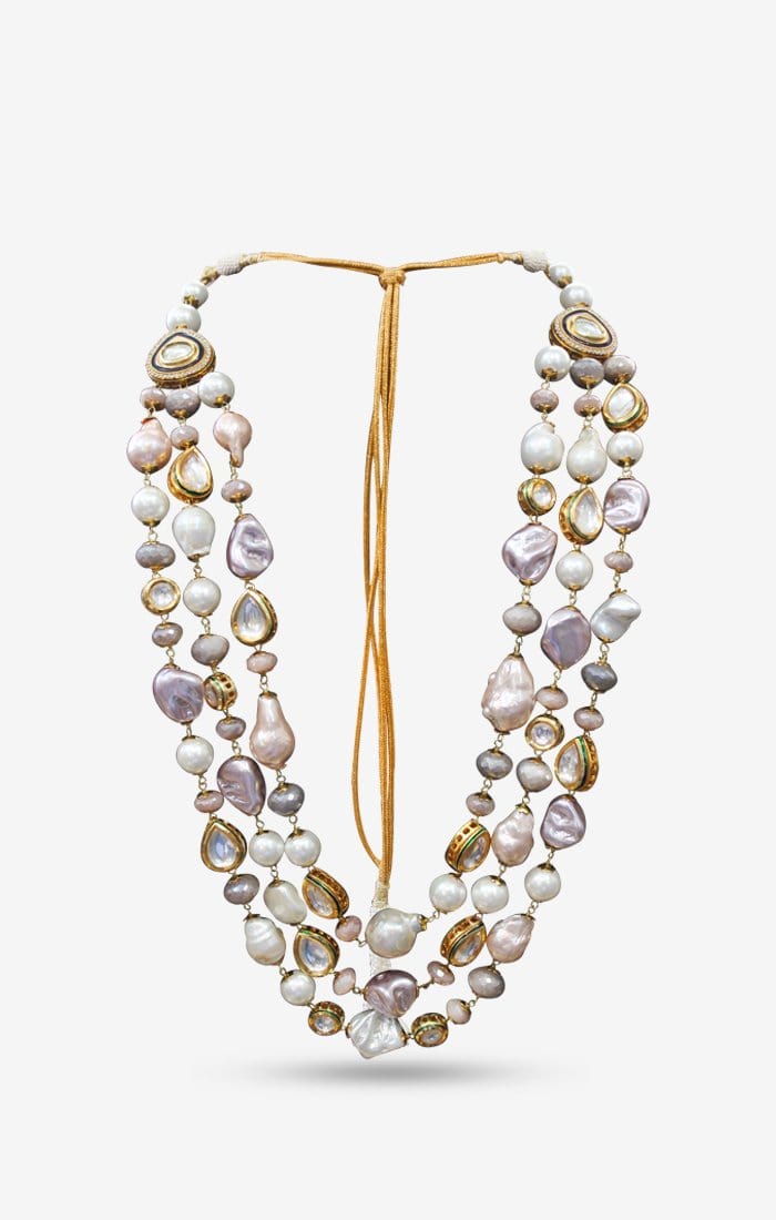 Carina Baroque Pearl Moonstone Statement Necklace — detail close-up — Prerto