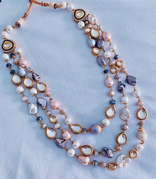 Carina Baroque Pearl Moonstone Statement Necklace — worn by model — Prerto