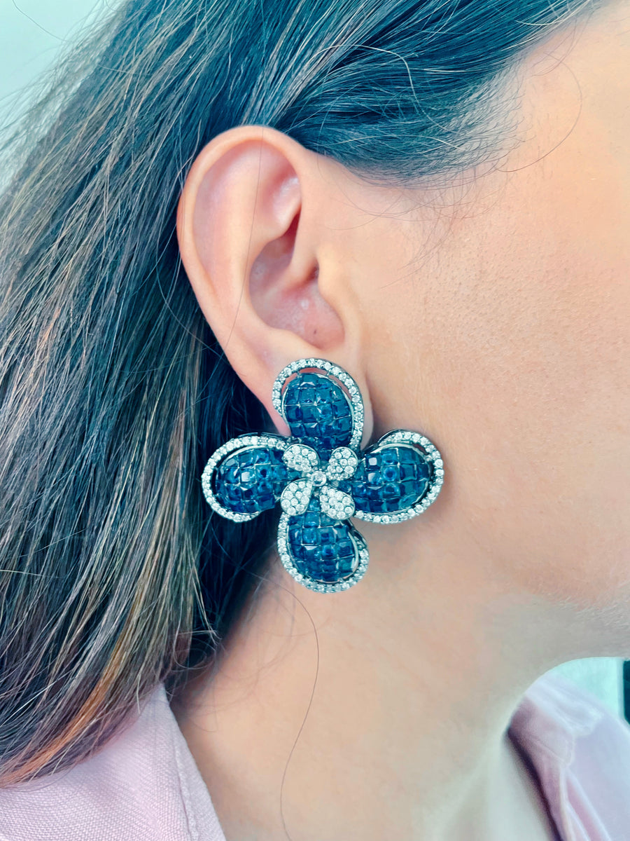 Clover Blue Stud Earrings