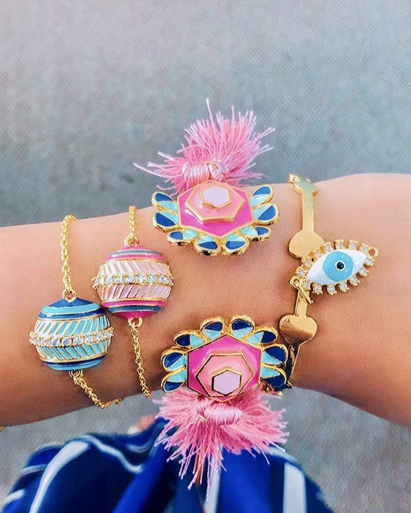 Evil Eye Gold Charm Bracelet — styled on wrist — Prerto