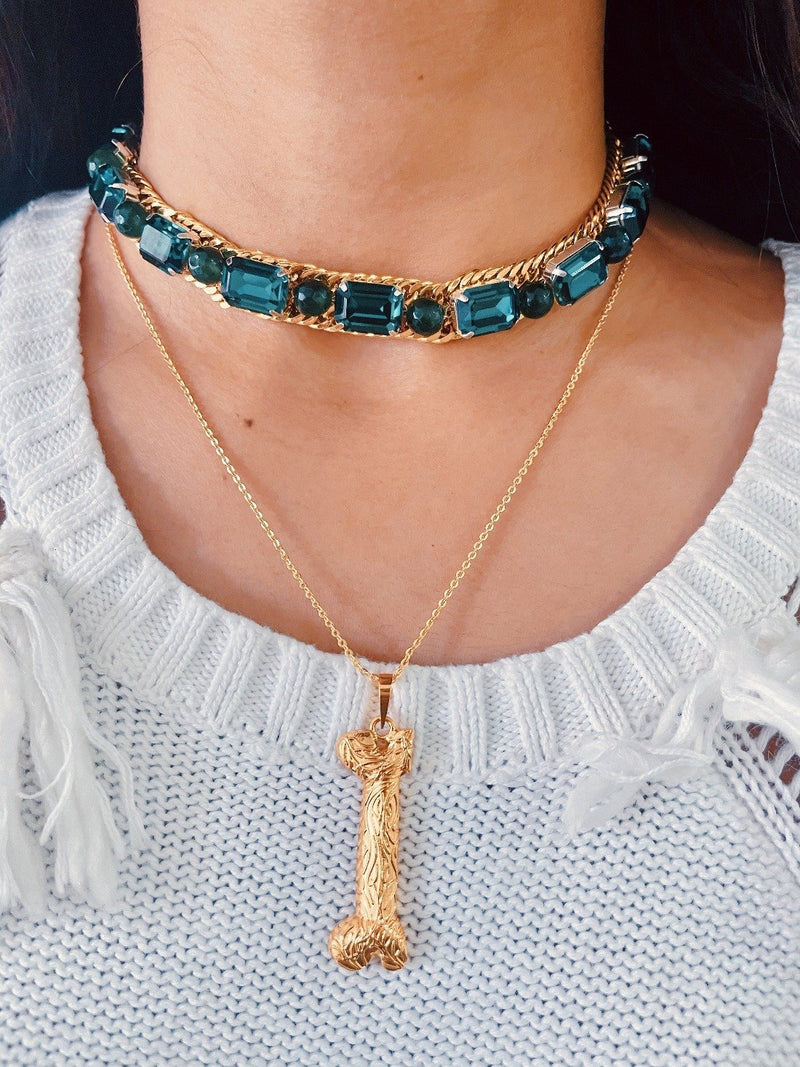 Iniziale Gold Initial Charm Necklace — worn on model — Prerto