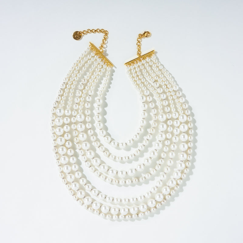 Lumi Luminous Pearl Statement Necklace — styled view — Prerto