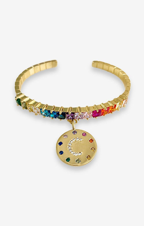 Orian Iniziale Gold Initial Cuff Bracelet — detail view — Prerto