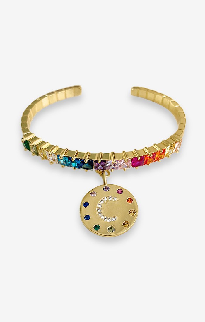 Orian Iniziale Gold Initial Cuff Bracelet — detail view — Prerto