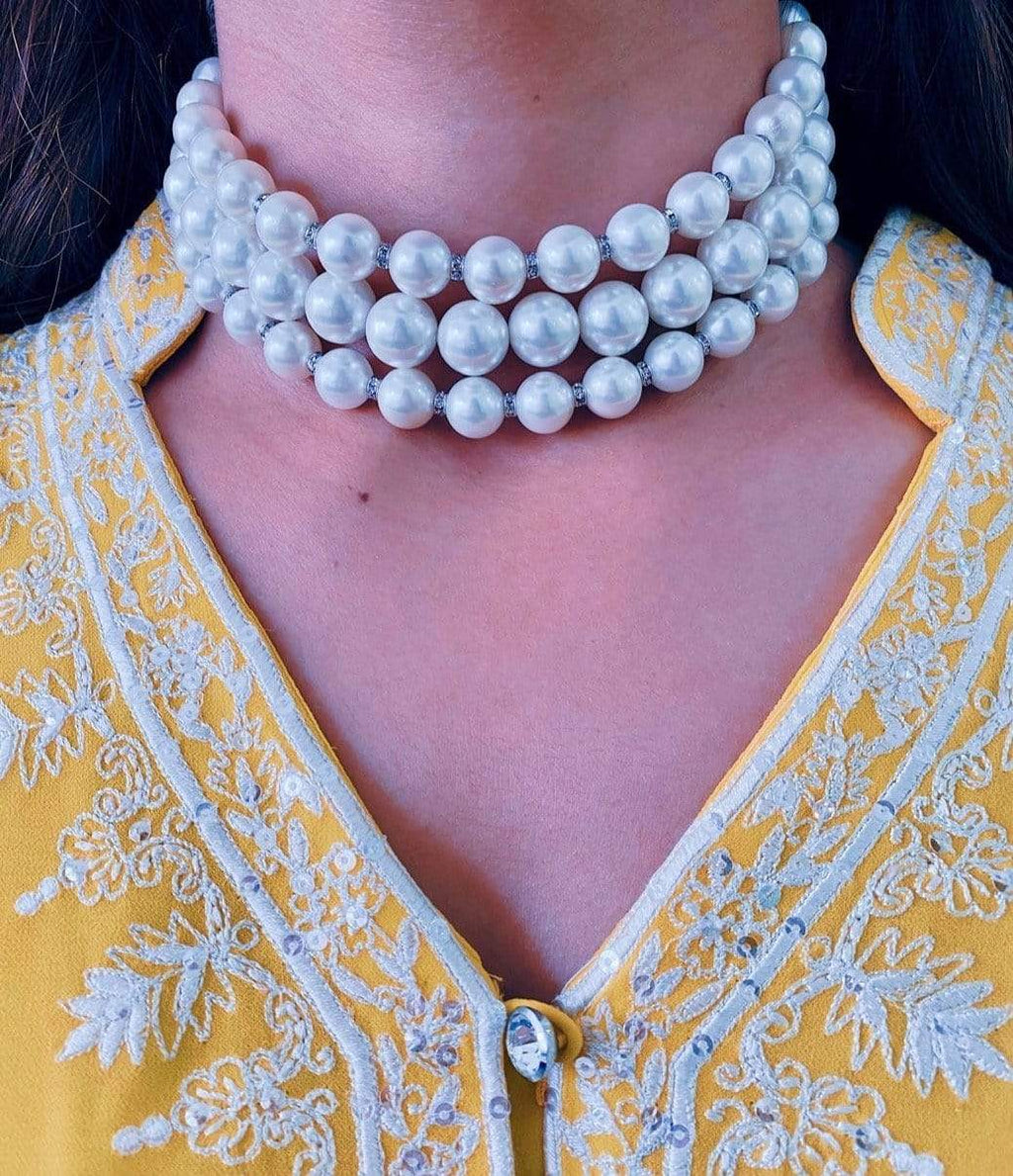 Pearly Isis Pearl Crystal Statement Necklace — front view — Prerto