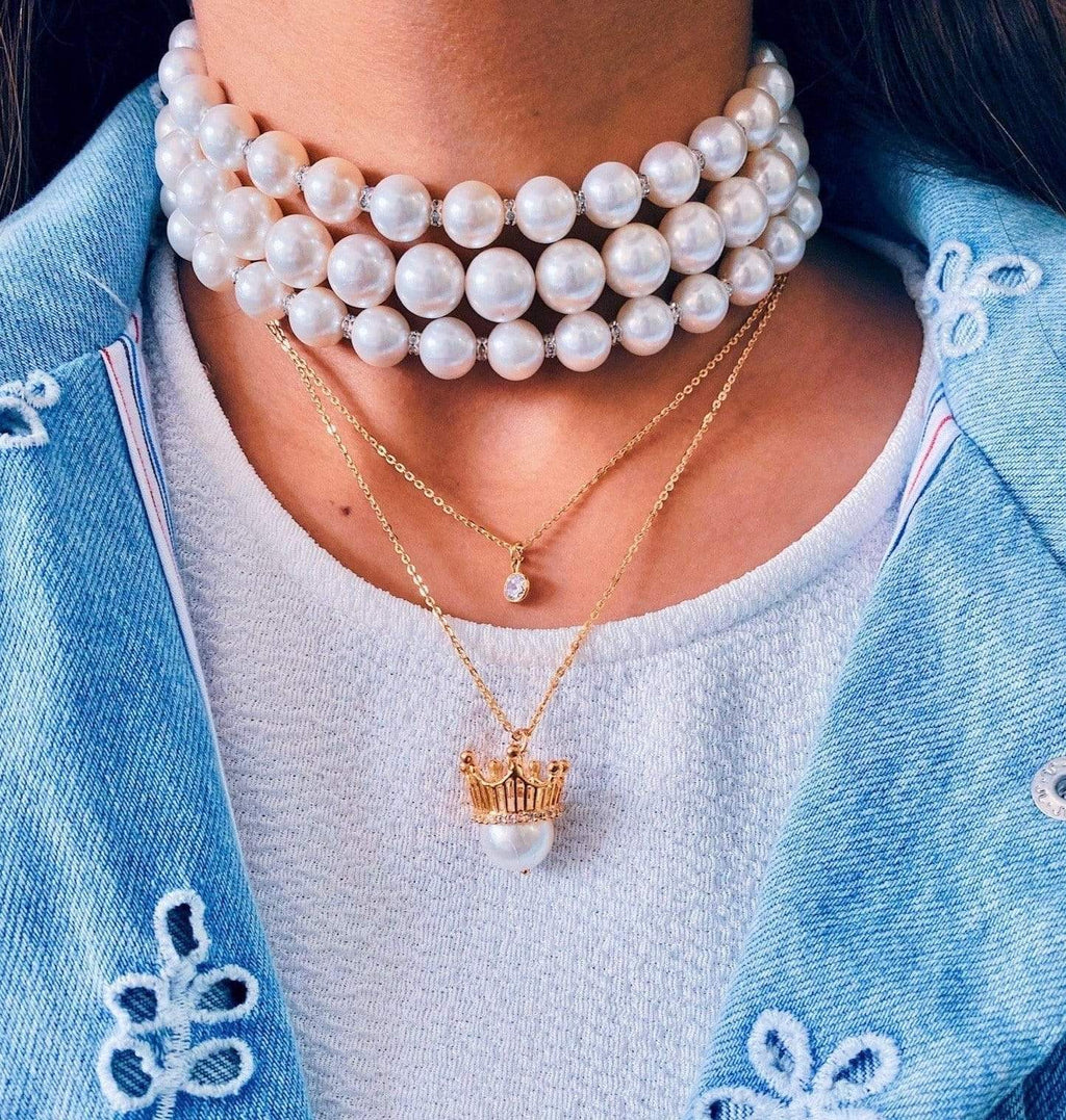 Pearly Isis Pearl Crystal Statement Necklace — side view — Prerto
