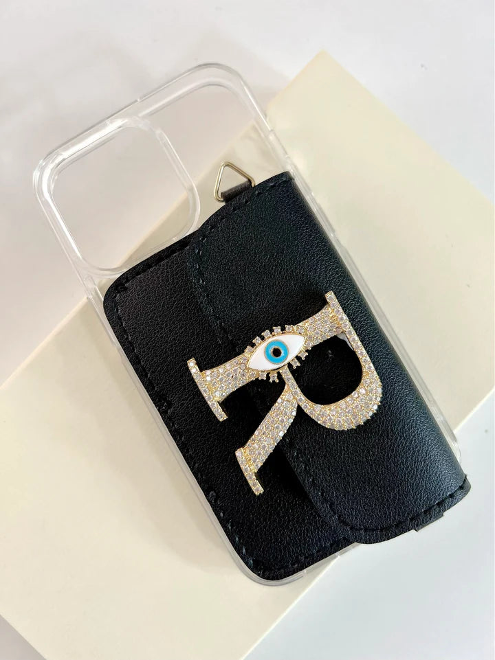Personalised Black Evil Eye Sling Case iPhone by Prerto — front view