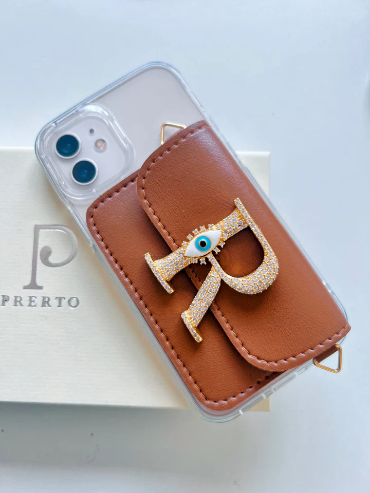 Personalised Brown Evil Eye Sling Case iPhone by Prerto — front view