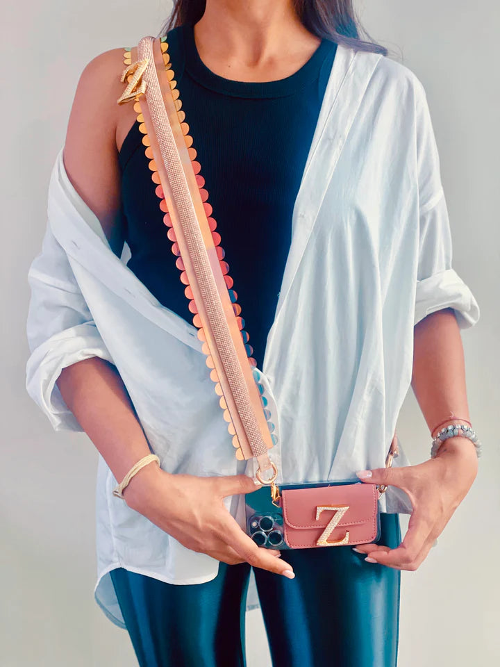 Personalised Dusky Rose Sling Case with Pink Strap iPhone by Prerto — front view