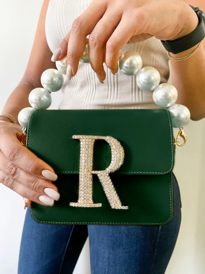Personalised Green Crossbody Bag by Prerto — flat lay