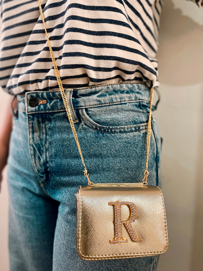 Personalised Gold Nano Bag by Prerto — worn on model
