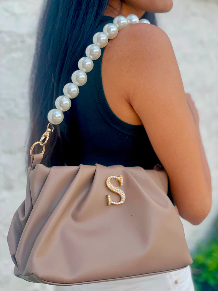 Personalised Khaki Ruched Bag by Prerto — front view
