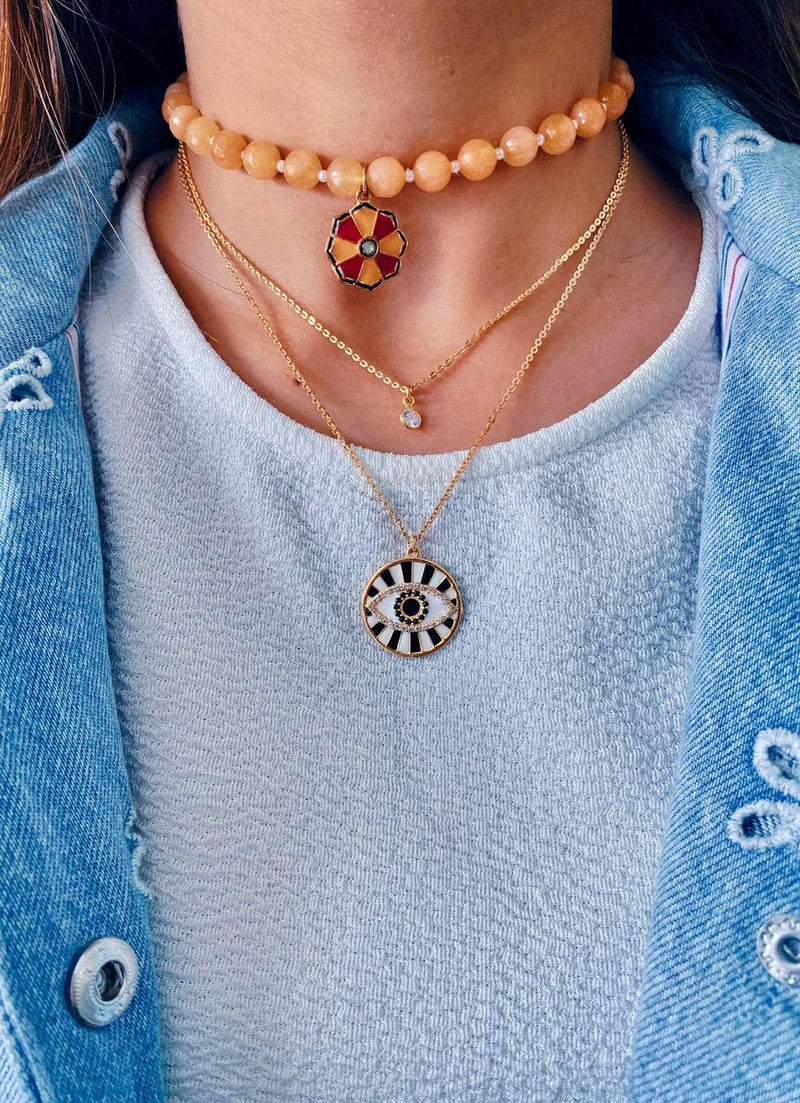 Sicura Evil Eye Pendant Necklace — front view — Prerto