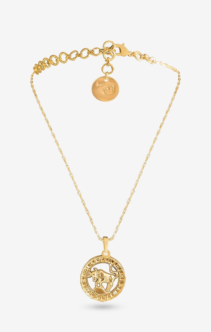 Zodiacali Gold Zodiac Charm Necklace — worn on model — Prerto