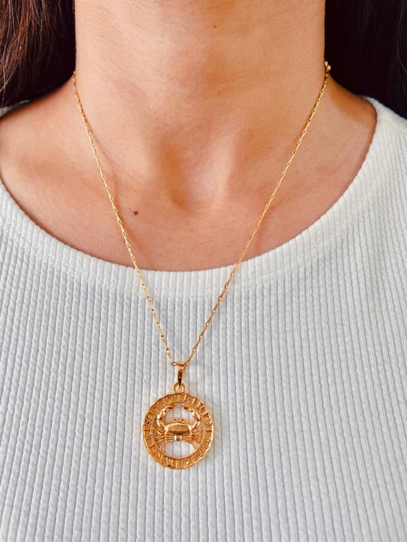 Zodiacali Gold Zodiac Charm Necklace — flat lay — Prerto